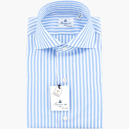Camicia FINAMORE Milano in Esclusivo Cotone Giza 45 170 a Due Riga Bianco Celeste Napoli 25