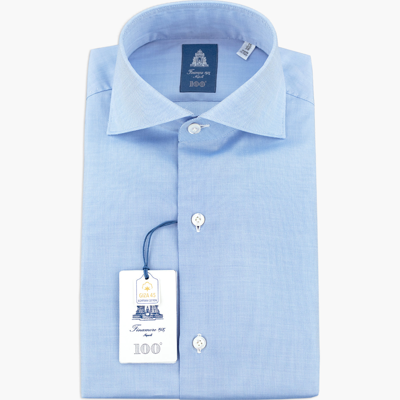 Camicia FINAMORE Napoli 1925 Modello Milano Collo Eduardo Art. 031025 A50 53Z in Esclusivo Royal Oxford Giza 45 170 a Due Celeste