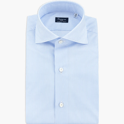 Camicia FINAMORE Napoli 1925 Modello Milano Collo Eduardo Art. 470015 C0597 Righe Bianco Celeste
