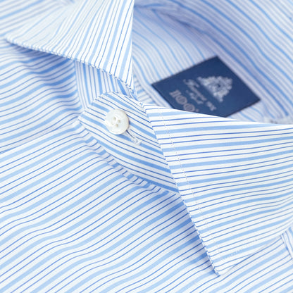 Camicia FINAMORE Napoli 1925 Modello Milano Collo Eduardo Art. A5036Z in Giza 45 170 a Due Exclusive Pattern Righe Celsete Fondo Bianco