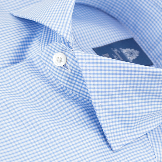 Camicia FINAMORE Napoli 1925 Modello Milano Collo Eduardo Art. C0495Z in Esclusivo Giza 45 170 a Due Quadretto Bianco Celeste