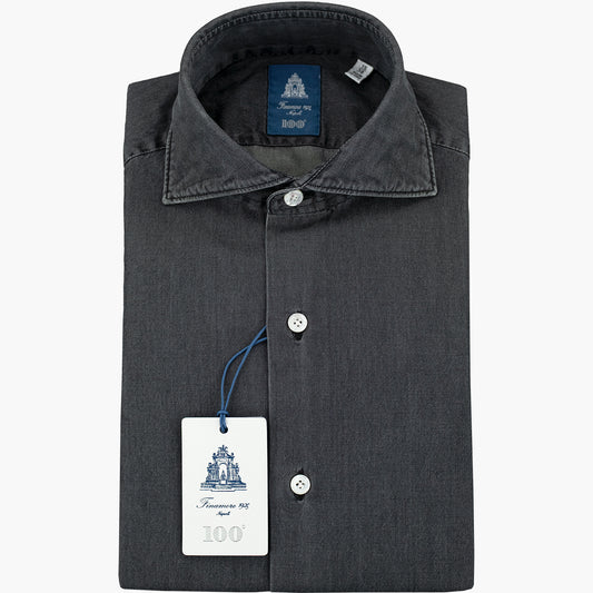 Camicia FINAMORE Napoli 1925 Modello Milano Collo Eduardo in Cotone Denim Black Indigo Nero Lavato