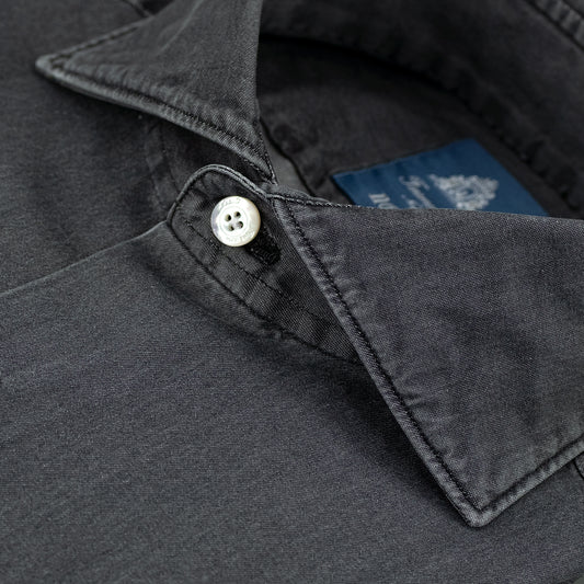 Camicia FINAMORE Napoli 1925 Modello Milano Collo Eduardo in Cotone Denim Black Indigo Nero Lavato