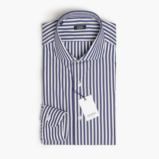 Camicia Uomo BARBA Napoli Classic Art. P0157114U in Cotone Stretch Righe Bianco-Blu