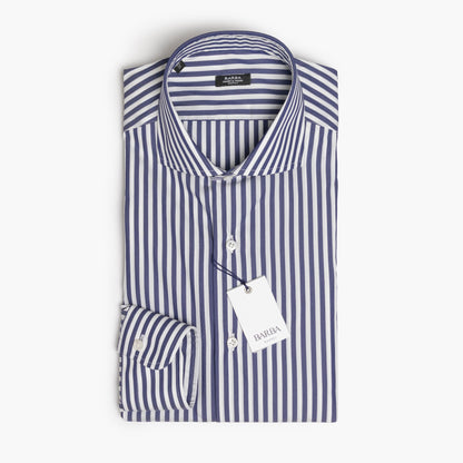 Camicia Uomo BARBA Napoli Classic Art. P0157114U in Cotone Stretch Righe Bianco-Blu