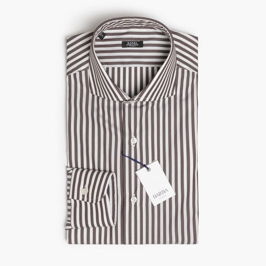 Camicia Uomo BARBA Napoli Classic Art. P0157114U in Cotone Stretch Righe Bianco-Marrone