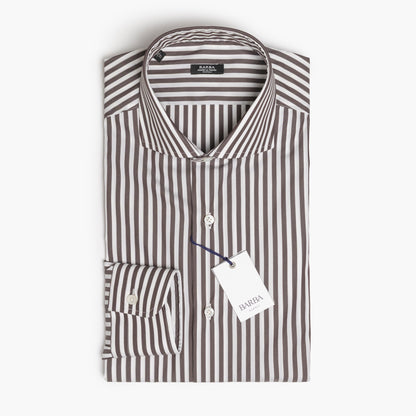 Camicia Uomo BARBA Napoli Classic Art. P0157114U in Cotone Stretch Righe Bianco-Marrone