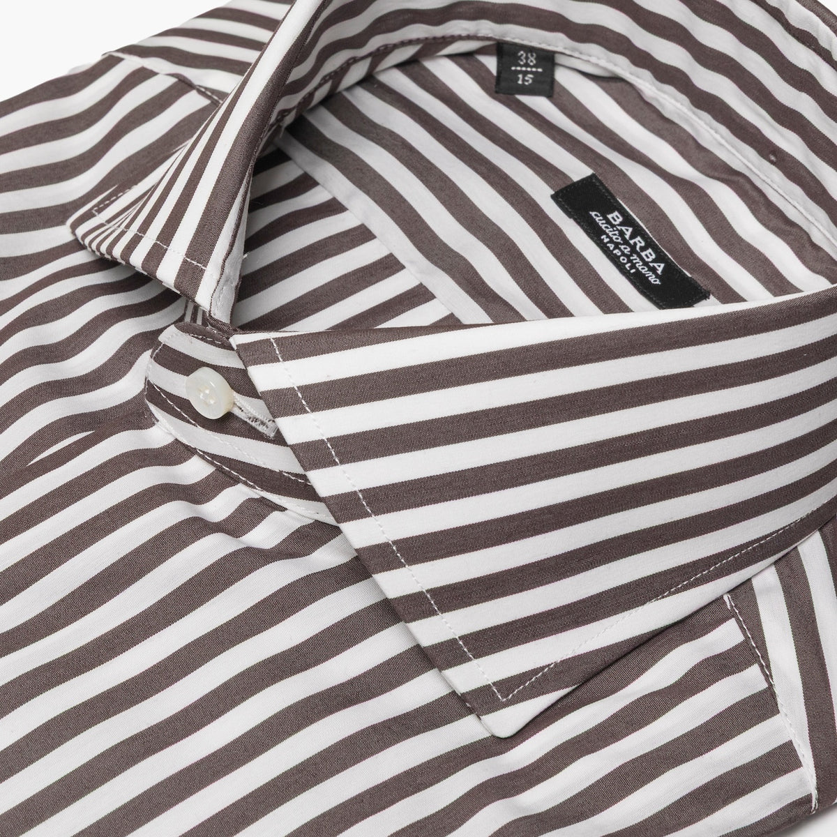 Camicia Uomo BARBA Napoli Classic Art. P0157114U in Cotone Stretch Righe Bianco-Marrone