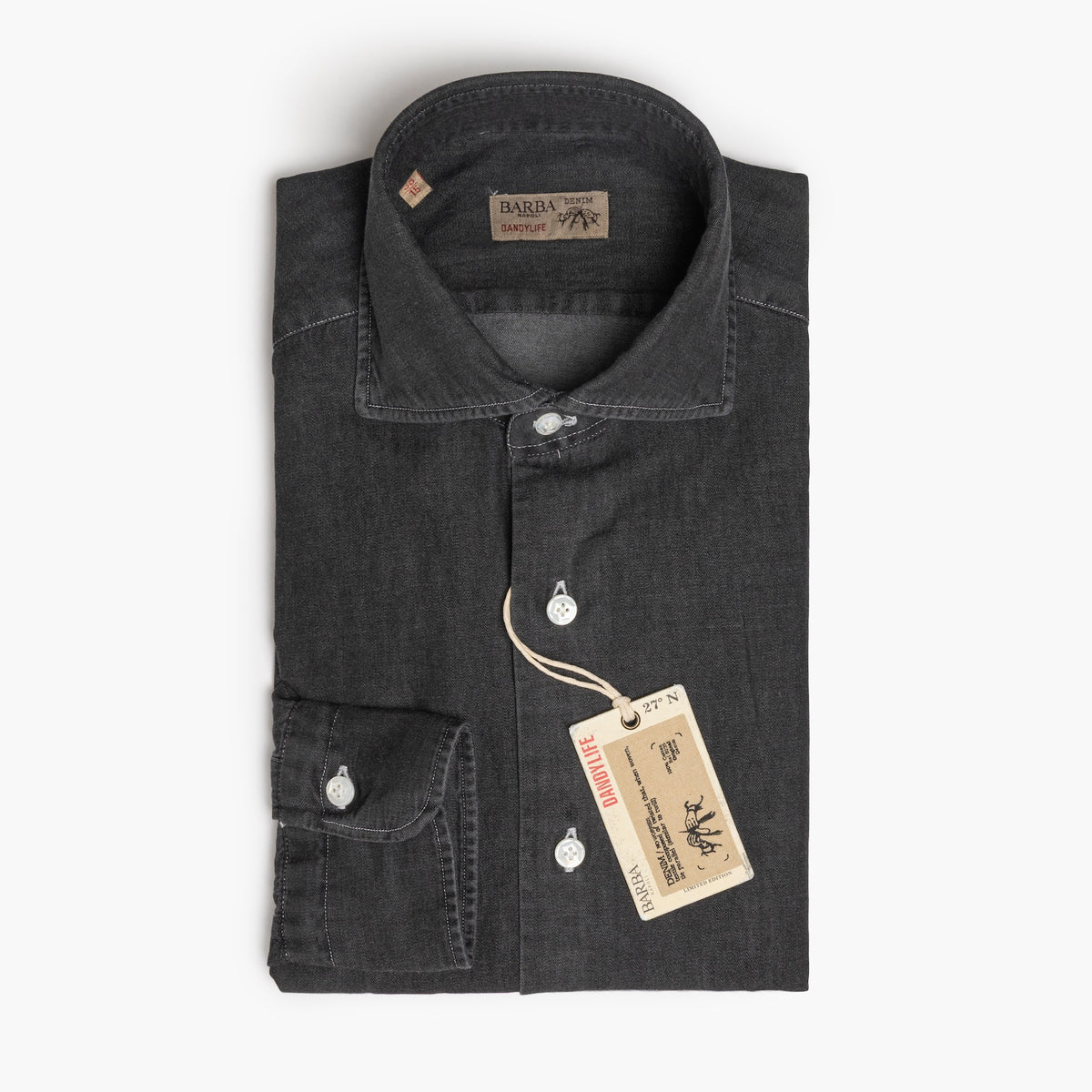 Camicia Uomo BARBA Napoli Dandy Life Art. P0157255U in Cotone Denim Grigio Lavato