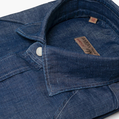 Camicia Uomo BARBA Napoli Dandylife Art. P2054251U Texana in Cotone Denim Chambray Medio Scuro