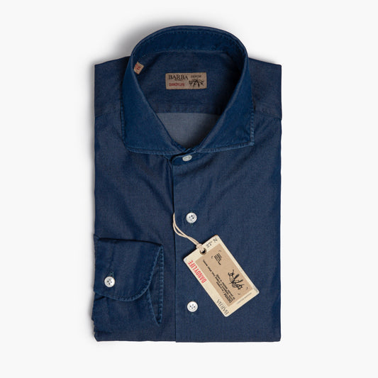 Camicia Uomo BARBA Napoli Dandylife Art. PZ0998U in Cotone Denim Scuro