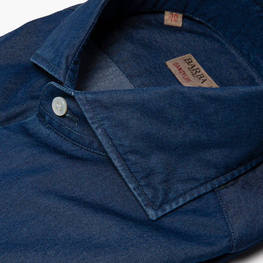 Camicia Uomo BARBA Napoli Dandylife Art. PZ0998U in Cotone Denim Scuro