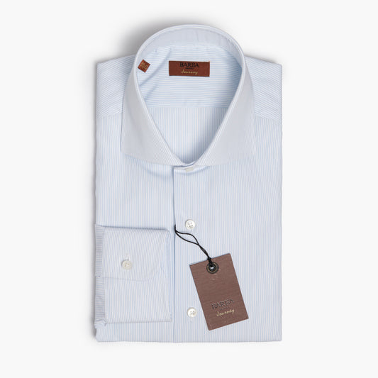 Camicia Uomo BARBA Napoli Journey Art. P0154201U Micro Riga Celeste su Fondo Bianco