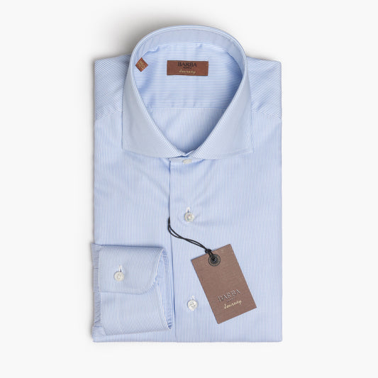 Camicia Uomo BARBA Napoli Journey Art. P0157211U in Puro Cotone Bacchetta Bianco-Celeste