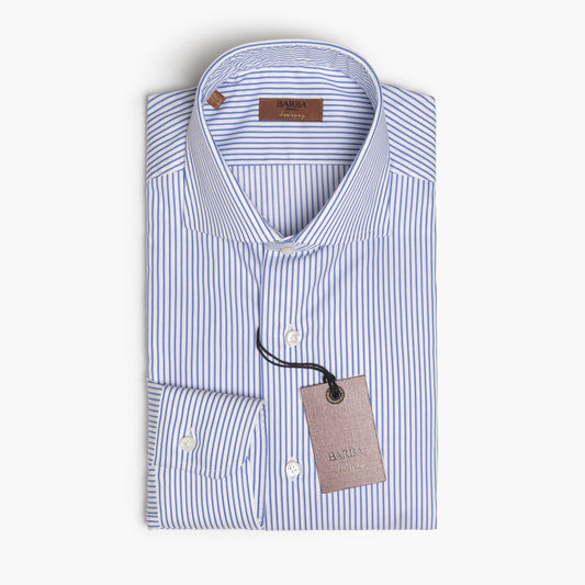 Camicia Uomo BARBA Napoli Journey Art. P0157211U in Puro Cotone Righe Bianco-Azzurro