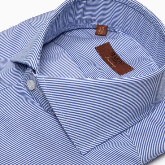 Camicia Uomo BARBA Napoli Journey in Cotone Micro Righe Bianco-Azzurro Art. P0150213U