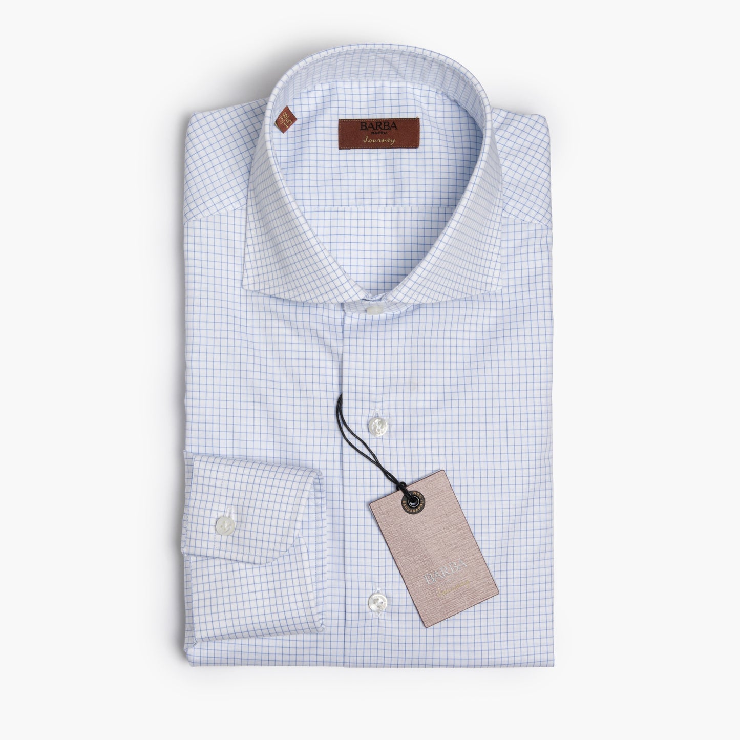 Camicia Uomo BARBA Napoli Journey in Cotone Quadretto Azzurro su Fondo Bianco Art. P0150206U