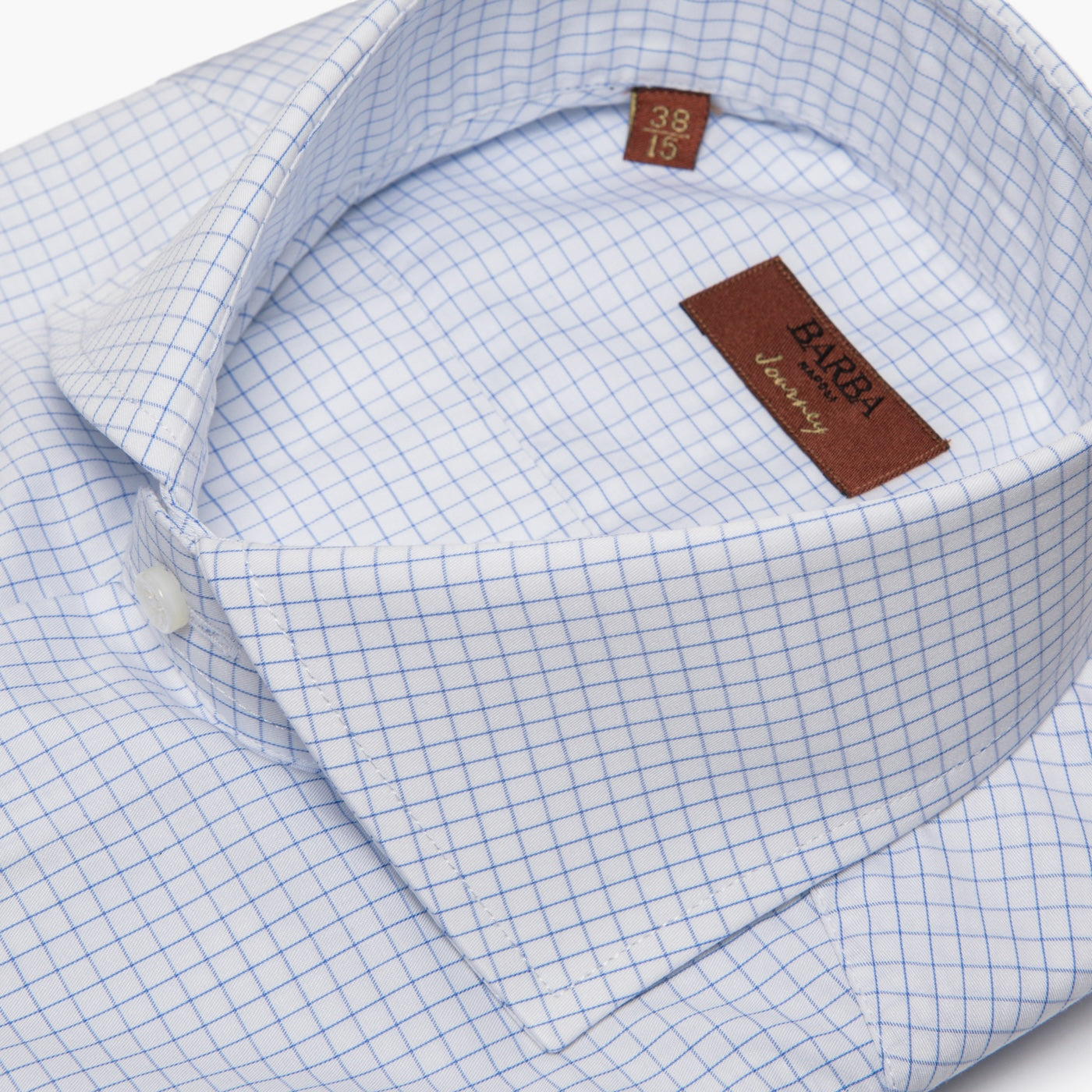 Camicia Uomo BARBA Napoli Journey in Cotone Quadretto Azzurro su Fondo Bianco Art. P0150206U