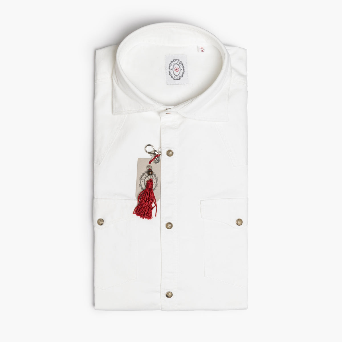 Camicia Uomo BOLZONELLA Baddy Texana DEN44 in Puro Cotone Col. W01 Denim Bianca