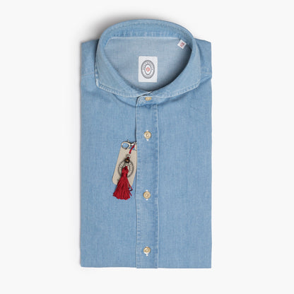 Camicia Uomo BOLZONELLA Buell DEN45  Col. 01 in Cotone Twill Soft Stretch Denim Medio Chiaro