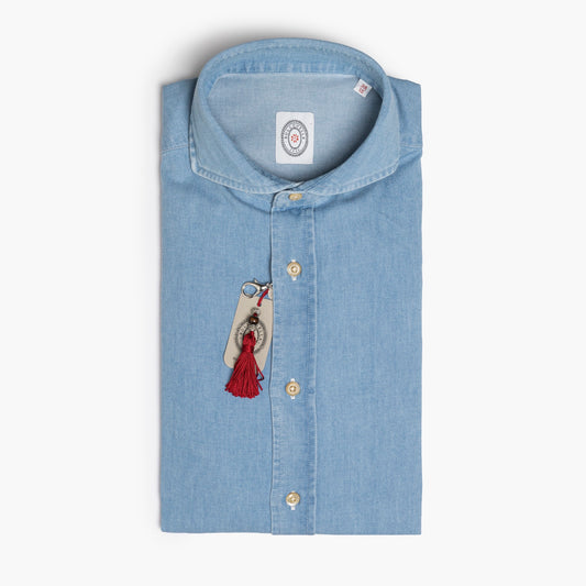 Camicia Uomo BOLZONELLA Buell DEN45  Col. 01 in Cotone Twill Soft Stretch Denim Medio Chiaro