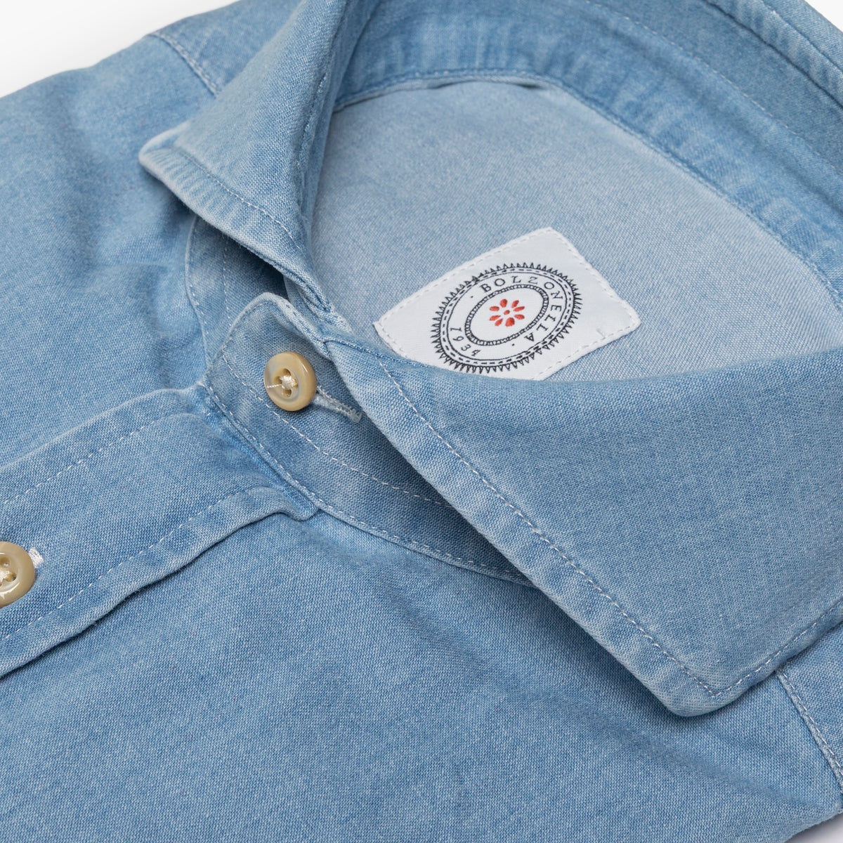 Camicia Uomo BOLZONELLA Buell DEN45  Col. 01 in Cotone Twill Soft Stretch Denim Medio Chiaro