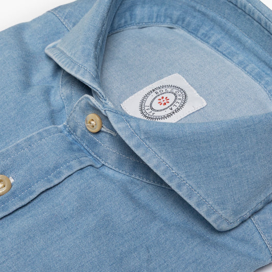 Camicia Uomo BOLZONELLA Buell DEN45  Col. 01 in Cotone Twill Soft Stretch Denim Medio Chiaro