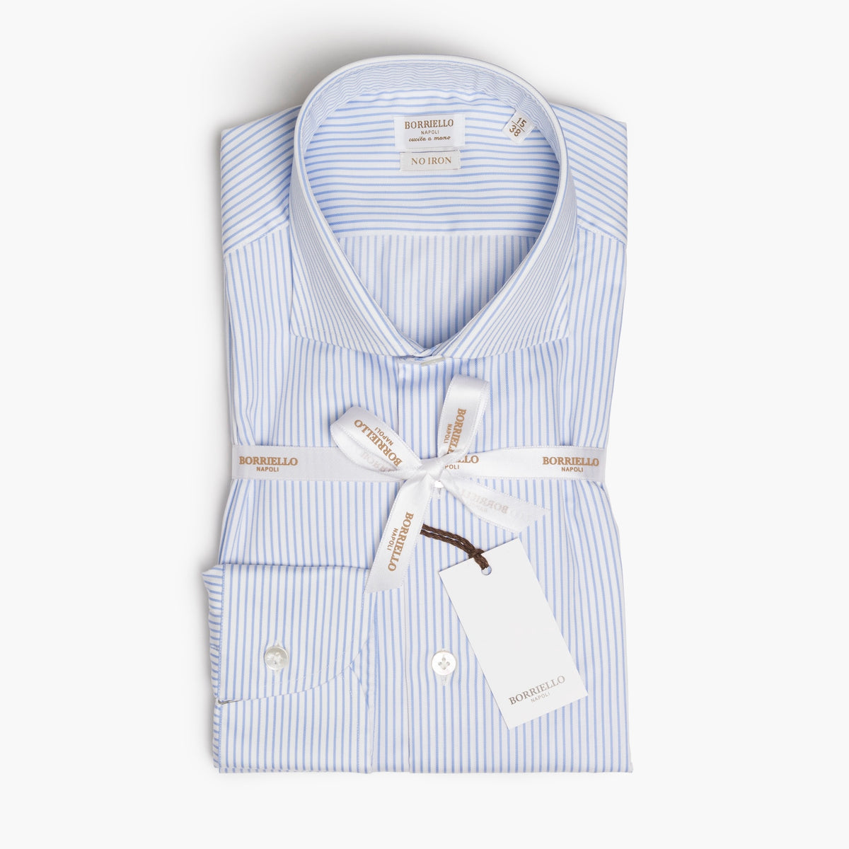 Camicia Uomo BORRIELLO Art. 22001/3 Collo Borriello in Cotone No Iron Righe Bianco-Celeste