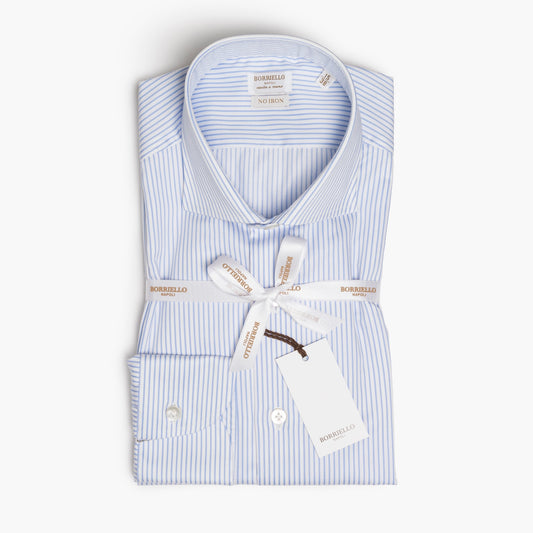Camicia Uomo BORRIELLO Art. 22001/3 Collo Borriello in Cotone No Iron Righe Bianco-Celeste