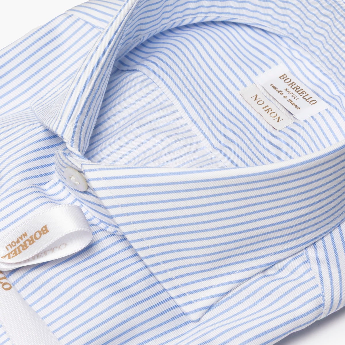 Camicia Uomo BORRIELLO Art. 22001/3 Collo Borriello in Cotone No Iron Righe Bianco-Celeste