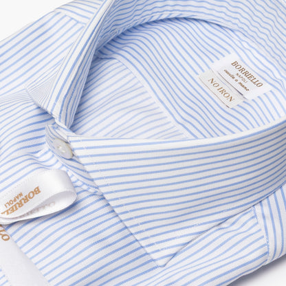 Camicia Uomo BORRIELLO Art. 22001/3 Collo Borriello in Cotone No Iron Righe Bianco-Celeste