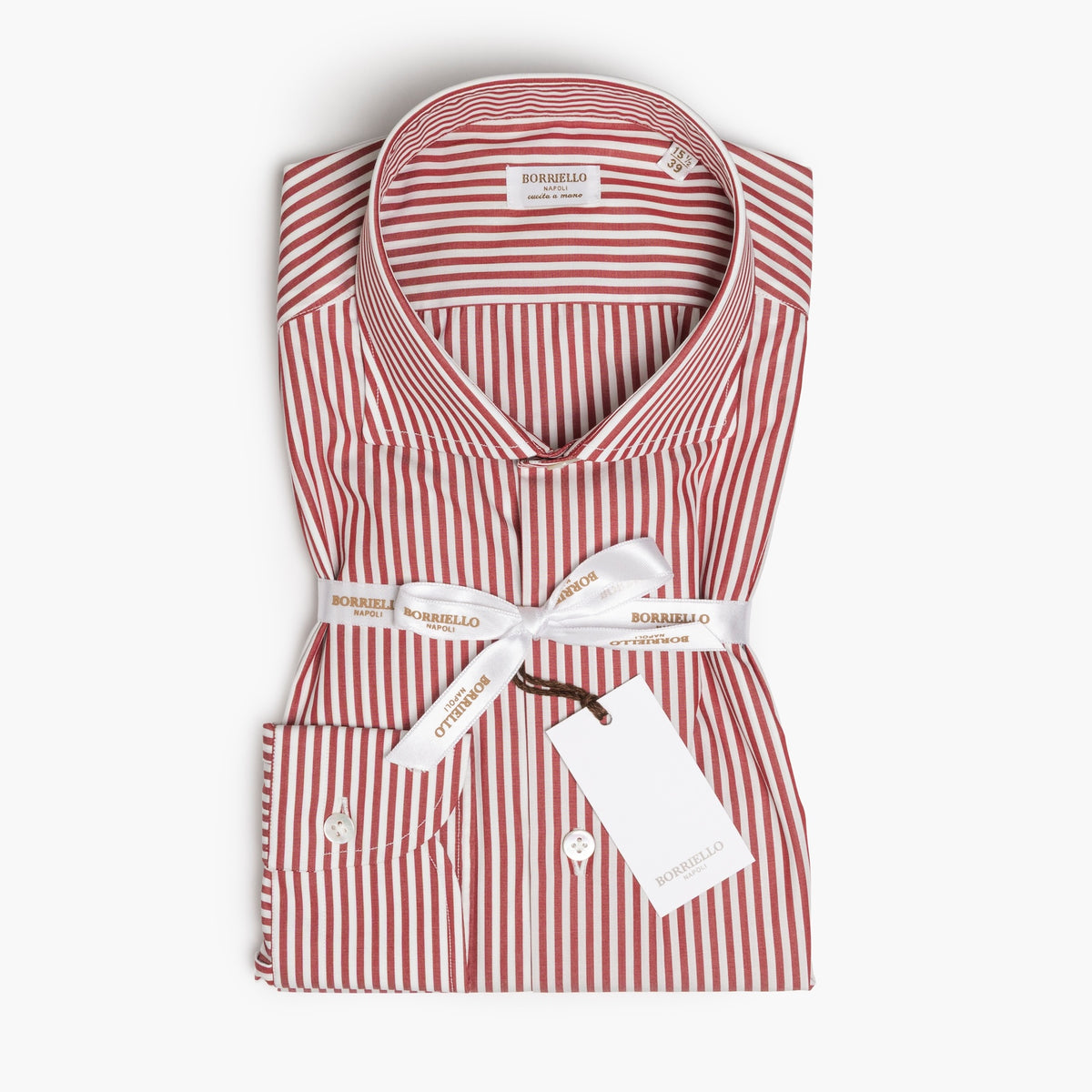 Camicia Uomo BORRIELLO Art. 23009/1 Collo Borriello in Puro Cotone Righe Bianco-Rosso