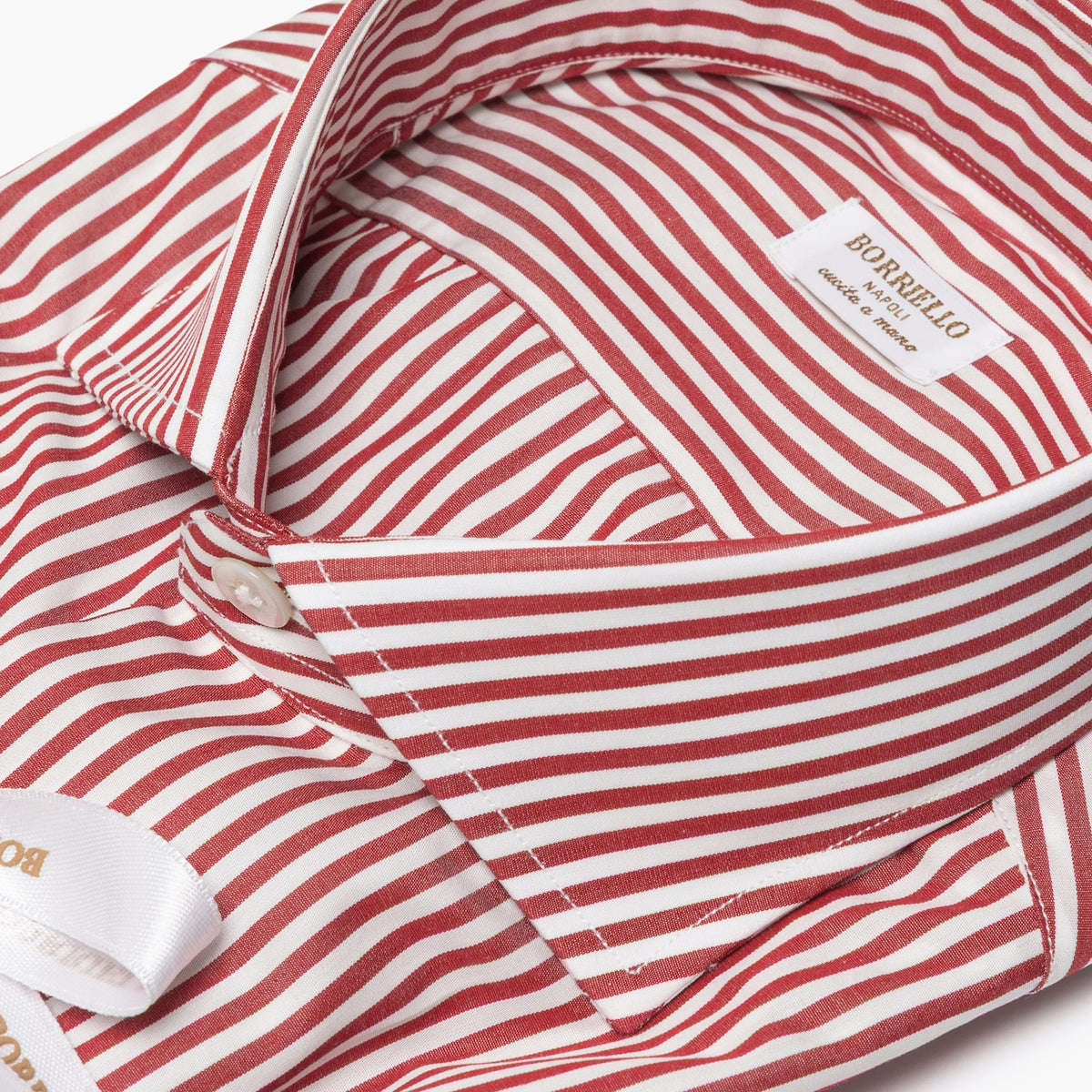 Camicia Uomo BORRIELLO Art. 23009/1 Collo Borriello in Puro Cotone Righe Bianco-Rosso
