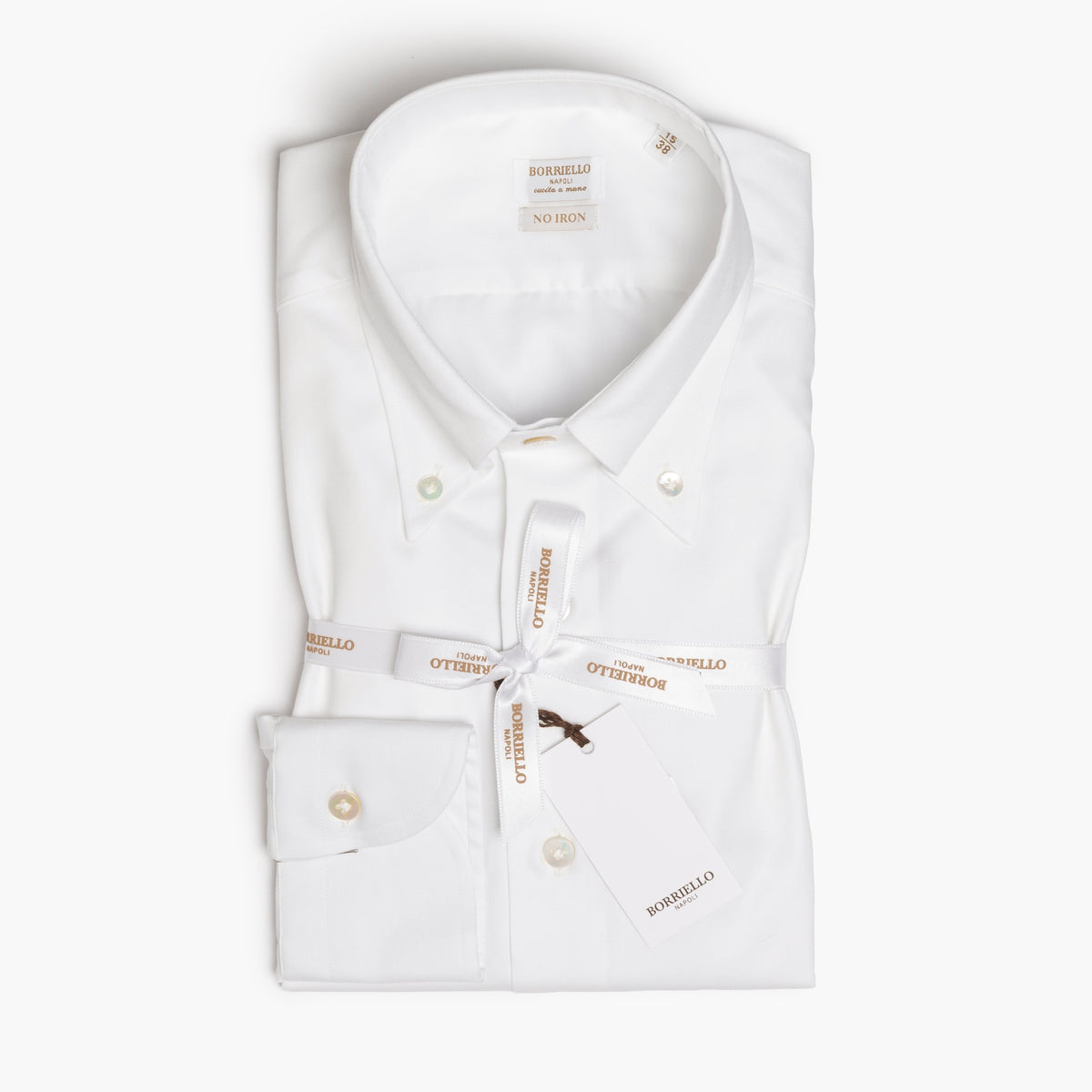 Camicia Uomo BORRIELLO Button Down Art. 22000/0 Collo Vomero in Cotone No Iron Bianca