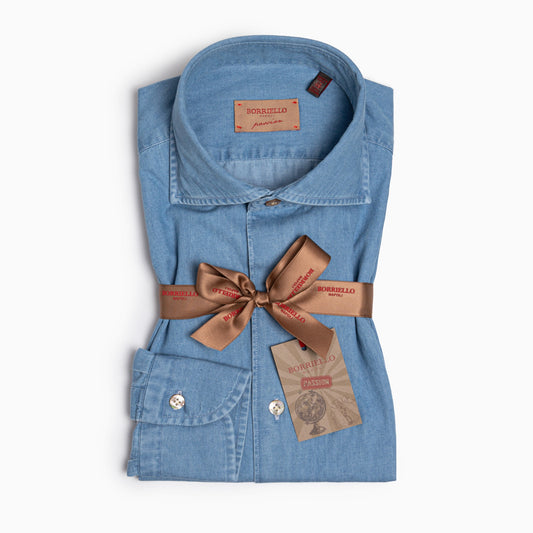 Camicia Uomo BORRIELLO in Cotone Denim Medio Art. 9095/2 Collo Borriello Idro