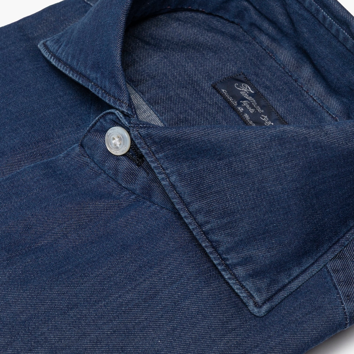Camicia Uomo FINAMORE Napoli 1925 Modello Milano Collo Eduardo Art. 045880 C0512D in Cotone Denim 120 a 2 Medio Scuro