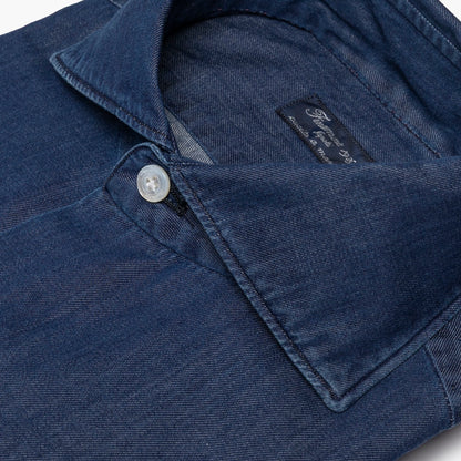Camicia Uomo FINAMORE Napoli 1925 Modello Milano Collo Eduardo Art. 045880 C0512D in Cotone Denim 120 a 2 Medio Scuro