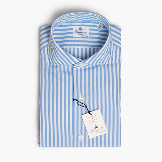 Camicia Uomo FINAMORE Napoli 1925 Modello Milano Collo Eduardo Art. C0745Z in Esclusivo Cotone Giza 45 170 a 2 Righe Bianco Celeste