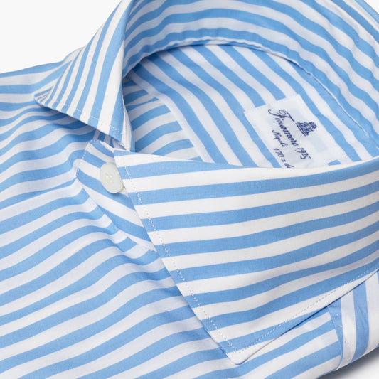 Camicia Uomo FINAMORE Napoli 1925 Modello Milano Collo Eduardo Art. C0745Z in Esclusivo Cotone Giza 45 170 a 2 Righe Bianco Celeste