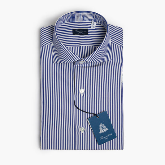 Camicia Uomo FINAMORE Napoli 1925 Modello Milano in Cotone Righe Bianco-Blu Art. 045451 C0499 Collo Eduardo