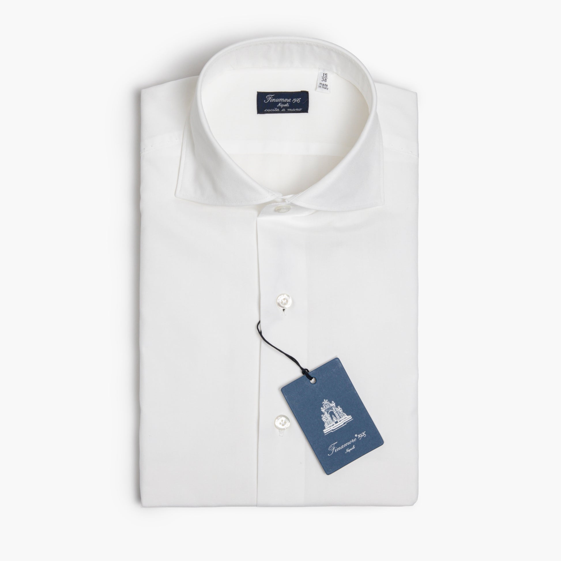Camicia Uomo FINAMORE Napoli 1925 Modello Milano in Cotone Zephyr Bianca Art. 470002 C0216 Collo Eduardo