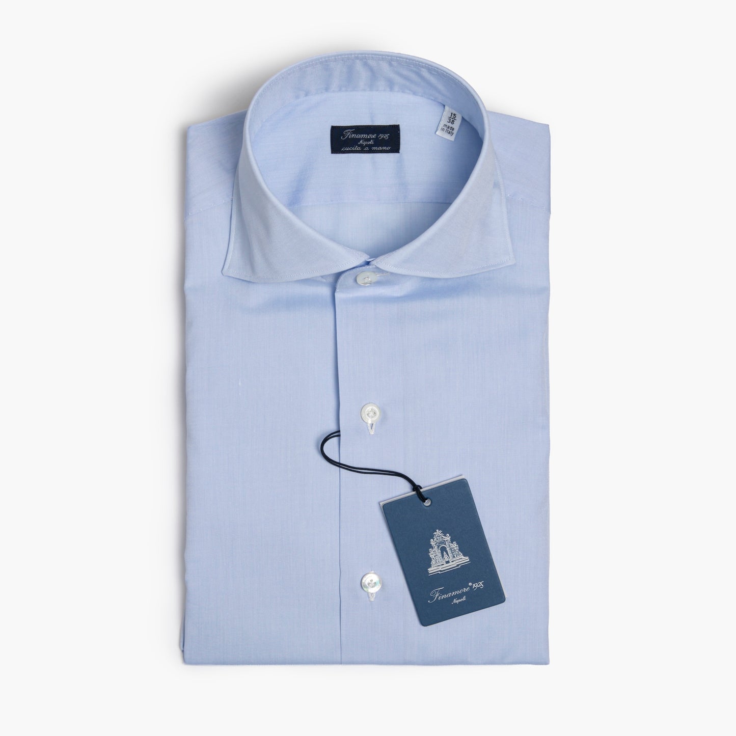 Camicia Uomo FINAMORE Napoli 1925 Modello Milano in Cotone Zephyr Celeste Art. 470002 C0216 Collo Eduardo