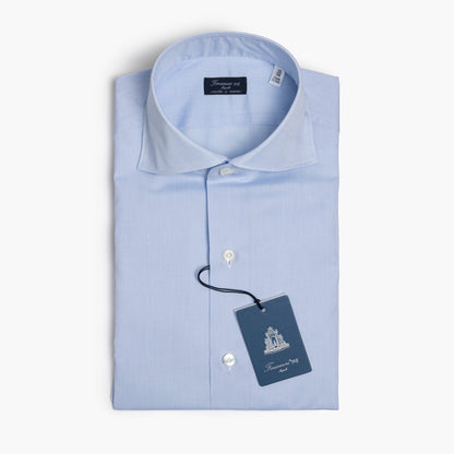 Camicia Uomo FINAMORE Napoli 1925 Modello Milano in Cotone Zephyr Celeste Art. 470002 C0216 Collo Eduardo