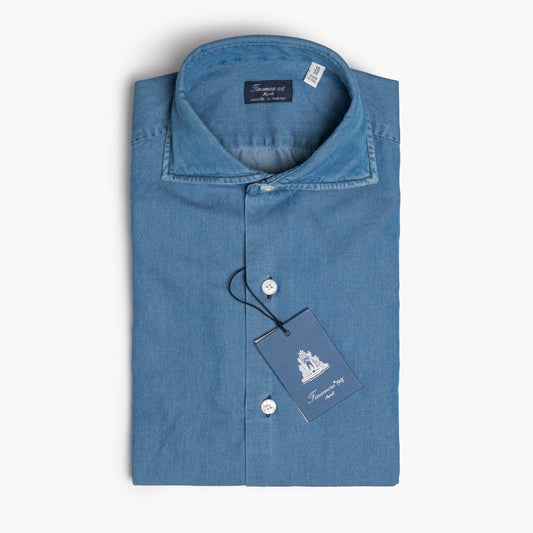 Camicia Uomo FINAMORE Napoli 1925 Modello Napoli Collo Eduardo Art. 045979 C0160D in Cotone Denim 120 a 2 Medio