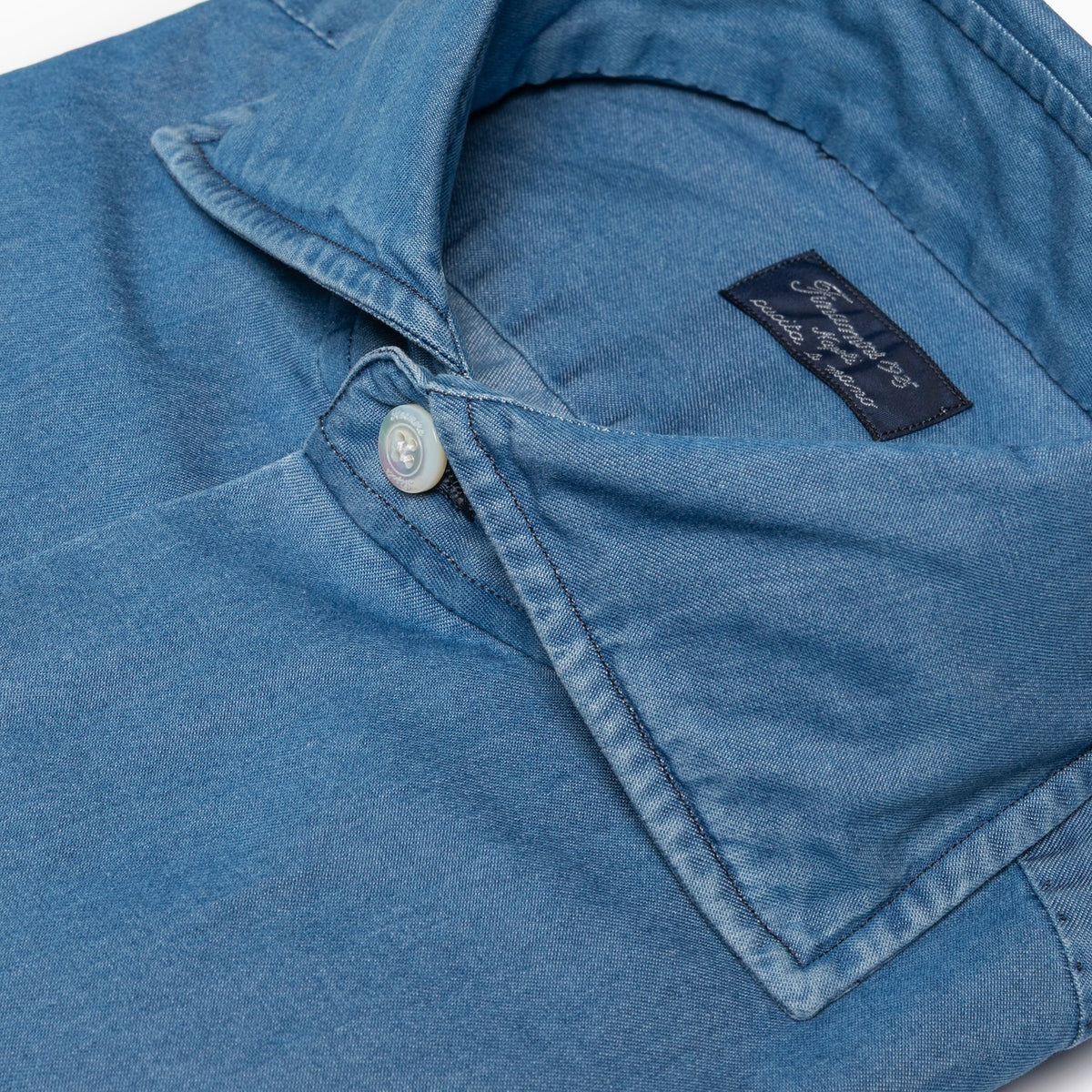 Camicia Uomo FINAMORE Napoli 1925 Modello Napoli Collo Eduardo Art. 045979 C0160D in Cotone Denim 120 a 2 Medio