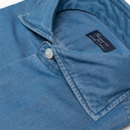 Camicia Uomo FINAMORE Napoli 1925 Modello Napoli Collo Eduardo Art. 045979 C0160D in Cotone Denim 120 a 2 Medio