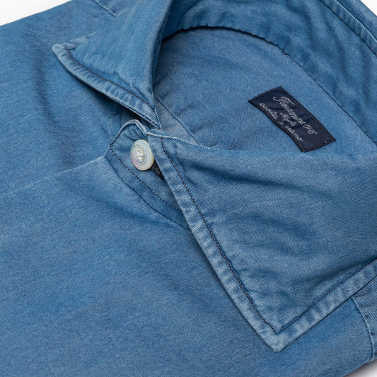 Camicia Uomo FINAMORE Napoli 1925 Modello Napoli Collo Eduardo Art. 045979 C0160D in Cotone Denim 120 a 2 Medio