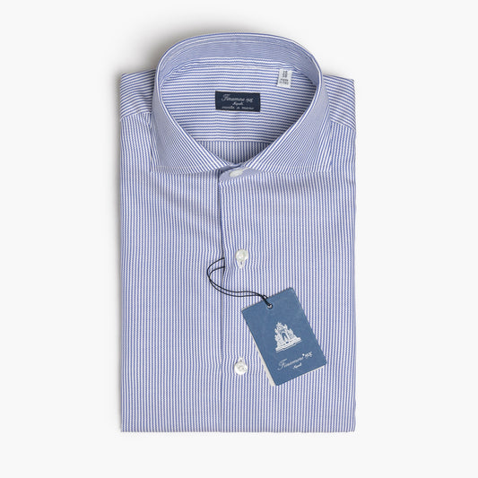Camicia Uomo FINAMORE Napoli 1925 Modello Napoli Collo Eduardo Art. 470036 C0679 in Cotone Royal Oxford 120 a 2 Righe Bianco Azzurro