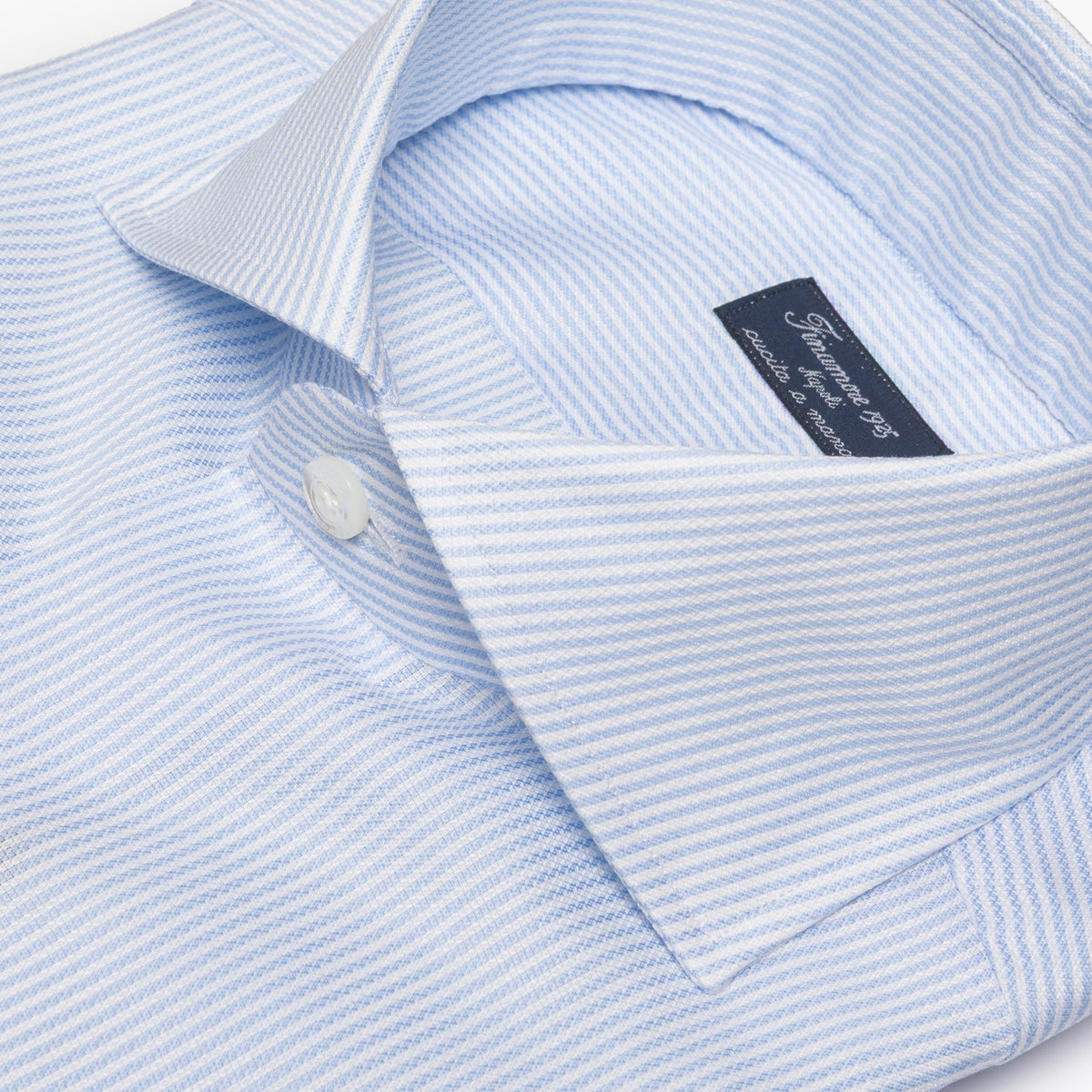 Camicia Uomo FINAMORE Napoli 1925 Modello Napoli Collo Eduardo Art. 470036 C0679 in Cotone Royal Oxford 120 a 2 Righe Bianco Celeste