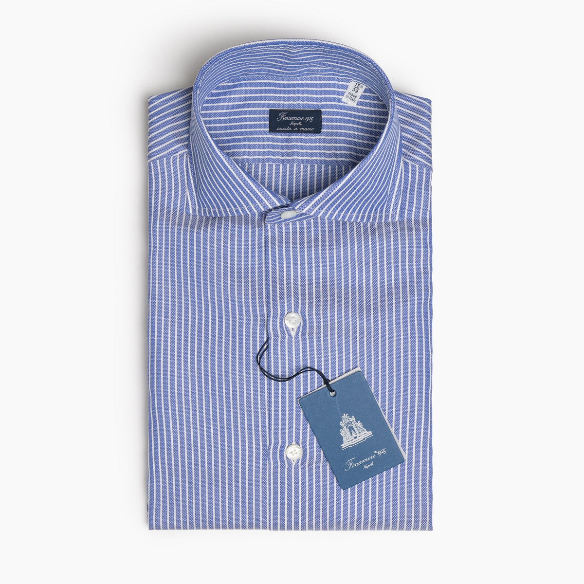 Camicia Uomo FINAMORE Napoli 1925 Modello Napoli Collo Eduardo Art. 470038 C0681 in Cotone Royal Oxford 120 a 2 Riga Bianca su Fondo Azzurro